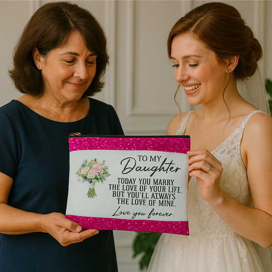 To My Daughter Makeup Bag from Mom, Wedding Gift for Bride from Mother, Sentimental Bridal Cosmetic Bag, Love You Forever Pouch