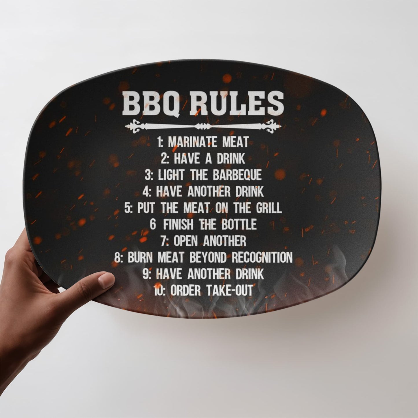 Funny BBQ Rules Serving Platter – Hilarious Grilling Gift for BBQ Lovers