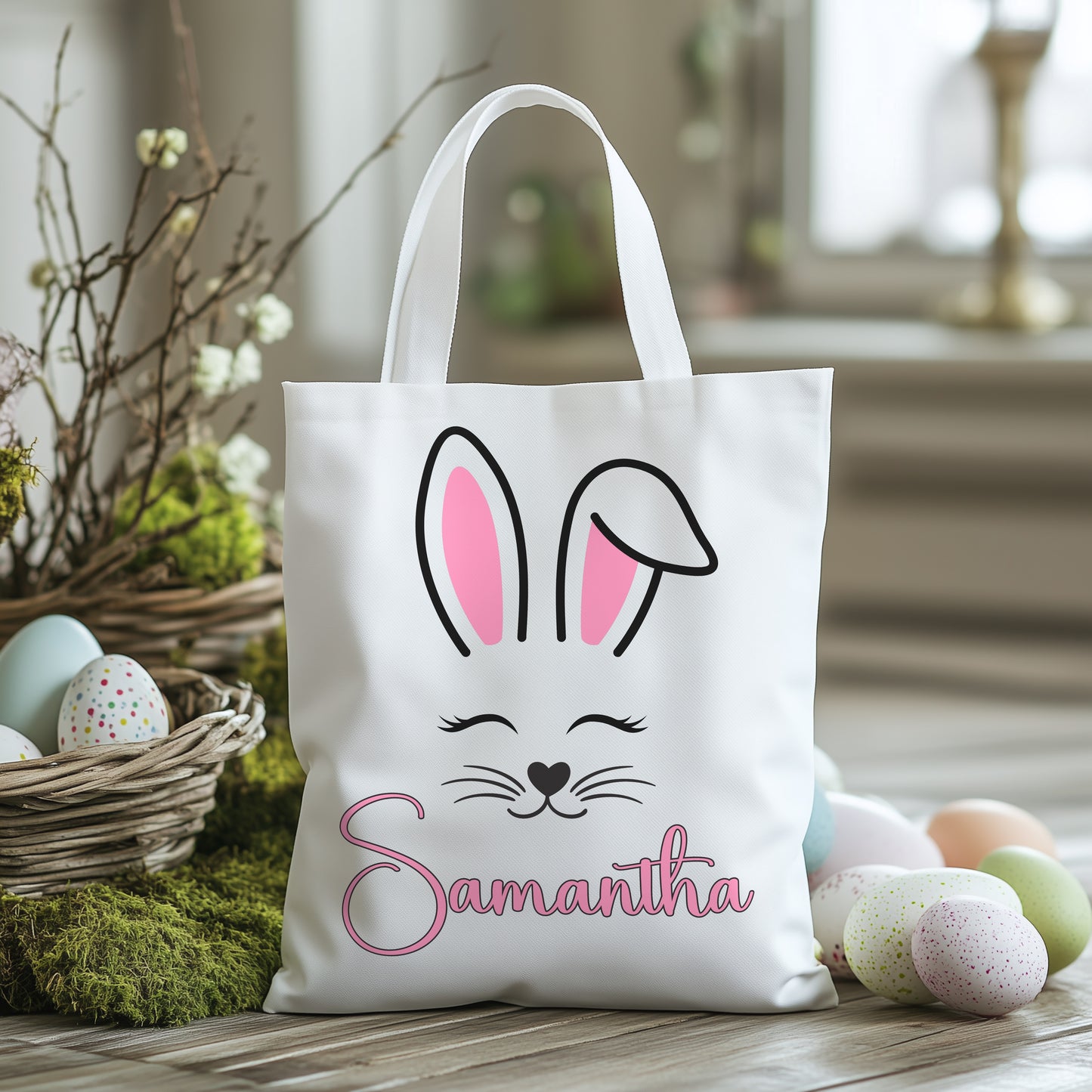 Personalized Easter Bunny Tote Bag – Custom Name Bag for Kids