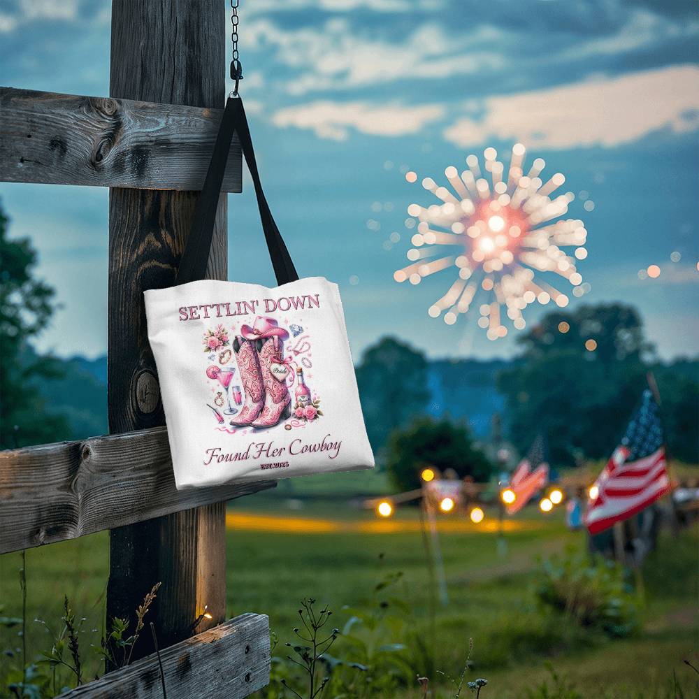 Custom Bride Tote – Settlin' Down Found Her Cowboy Bag with Date