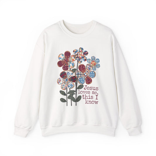 Faith Sweatshirt – “Jesus Loves Me, This I Know” Christian Floral Sweatshirt