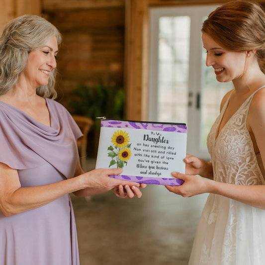 To My Daughter Wedding Day Makeup Bag from Mom – Sunflower Gift for Bride – Sentimental Bridal Gift – Forever Love Zipper Pouch