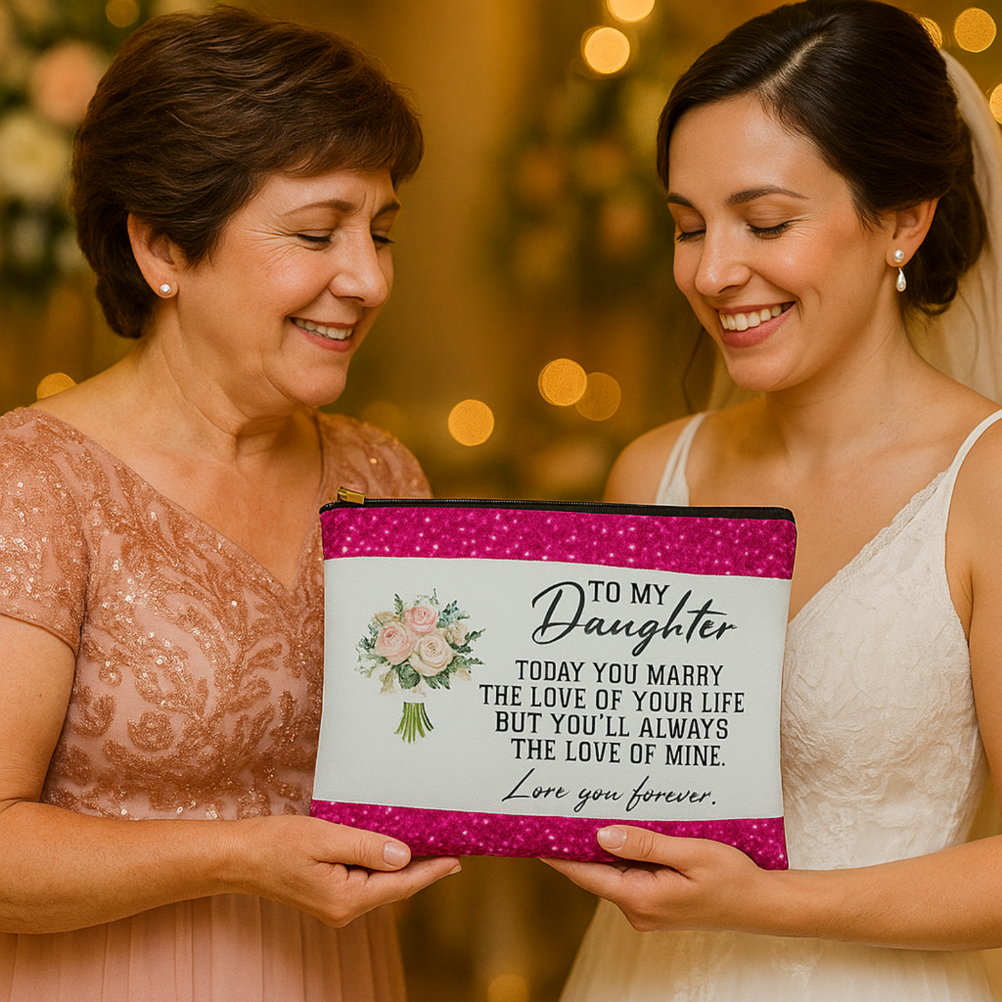 To My Daughter Makeup Bag from Mom, Wedding Gift for Bride from Mother, Sentimental Bridal Cosmetic Bag, Love You Forever Pouch