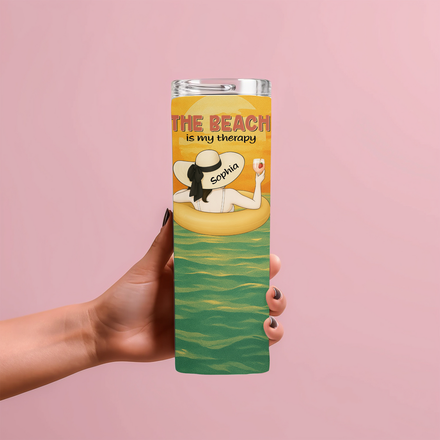 Personalized Beach Therapy 20oz Skinny Tumbler – Custom Name !