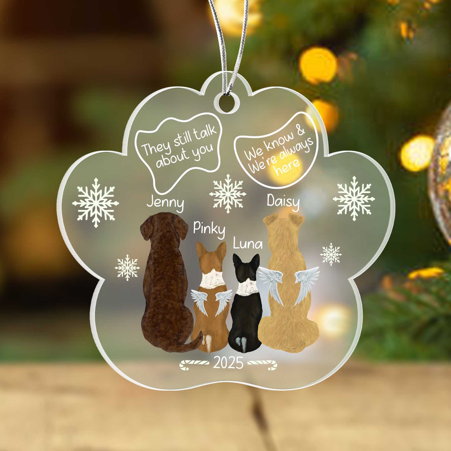 Personalized Dog Memorial Ornament - "They Still Talk About You" Custom Pet Tribute - Custom Dog Names & Year