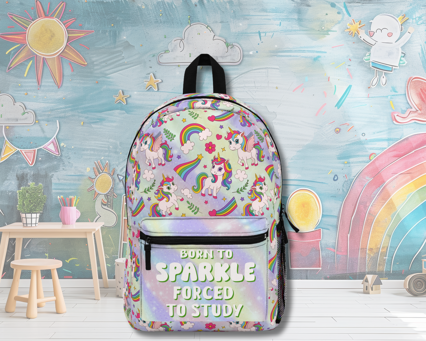 Born to Sparkle Unicorn Backpack – Rainbow School Bag for Girls