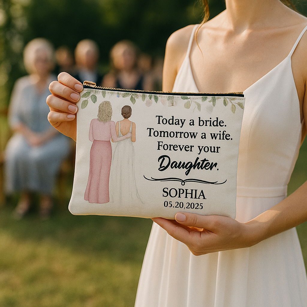 Custom Wedding Makeup Bag – "Forever Your Daughter" Gift from Bride to Mom