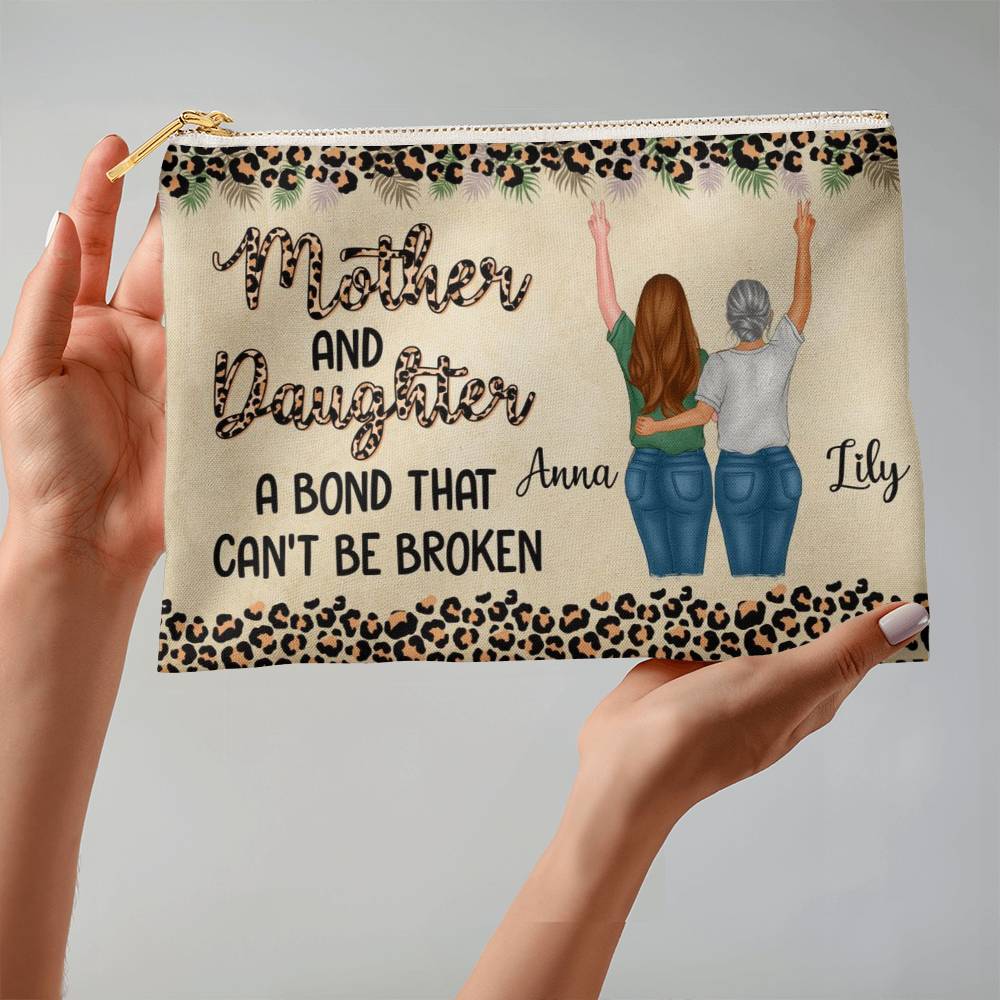 Custom Mother Daughter Makeup Bag – Personalized 2 Character Cosmetic Pouch