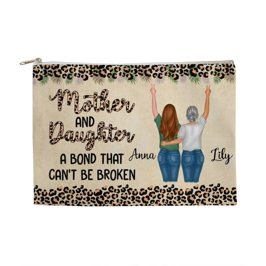 Custom Mother Daughter Makeup Bag – Personalized 2 Character Cosmetic Pouch
