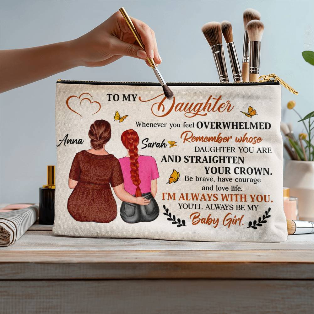 Personalized Makeup Bag from Mom to Daughter – Custom Gift with Names | Inspirational Mother to Daughter Birthday or Graduation Gift