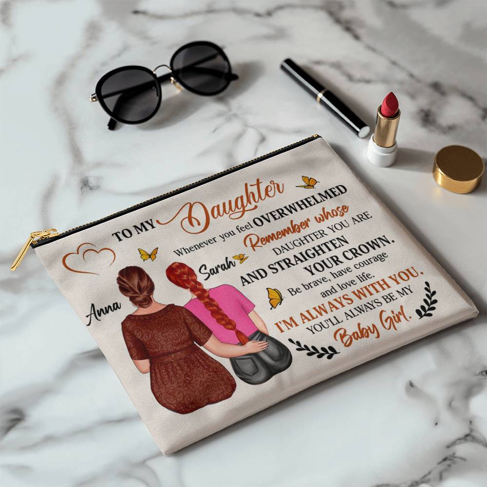 Personalized Makeup Bag from Mom to Daughter – Custom Gift with Names | Inspirational Mother to Daughter Birthday or Graduation Gift