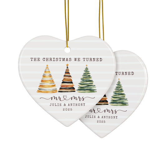 Personalized First Christmas Married Ornament – Custom Heart Ornament with Names & Year – Mr & Mrs Newlywed Christmas Keepsake