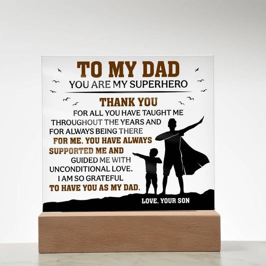 To My Dad Acrylic Plaque – Superhero Father’s Day Gift from Son