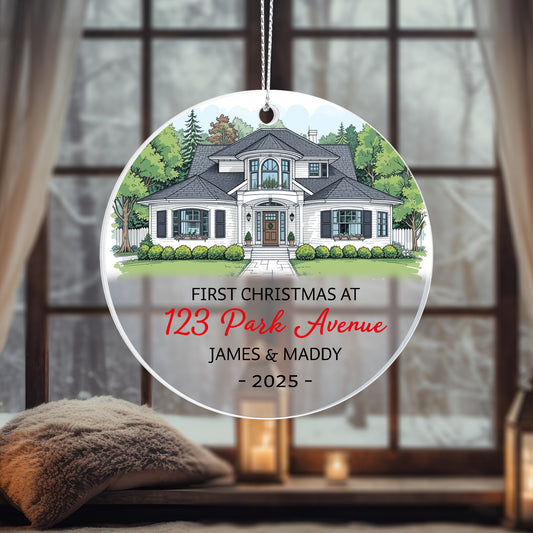 First Christmas at New Home Personalized Acrylic Ornament 2025 – Custom Address Ornament, Housewarming Gift for Couples