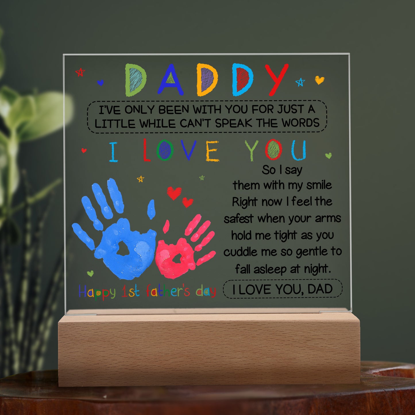 1st Father's Day Handprint Acrylic Night Light – Keepsake Gift from Baby