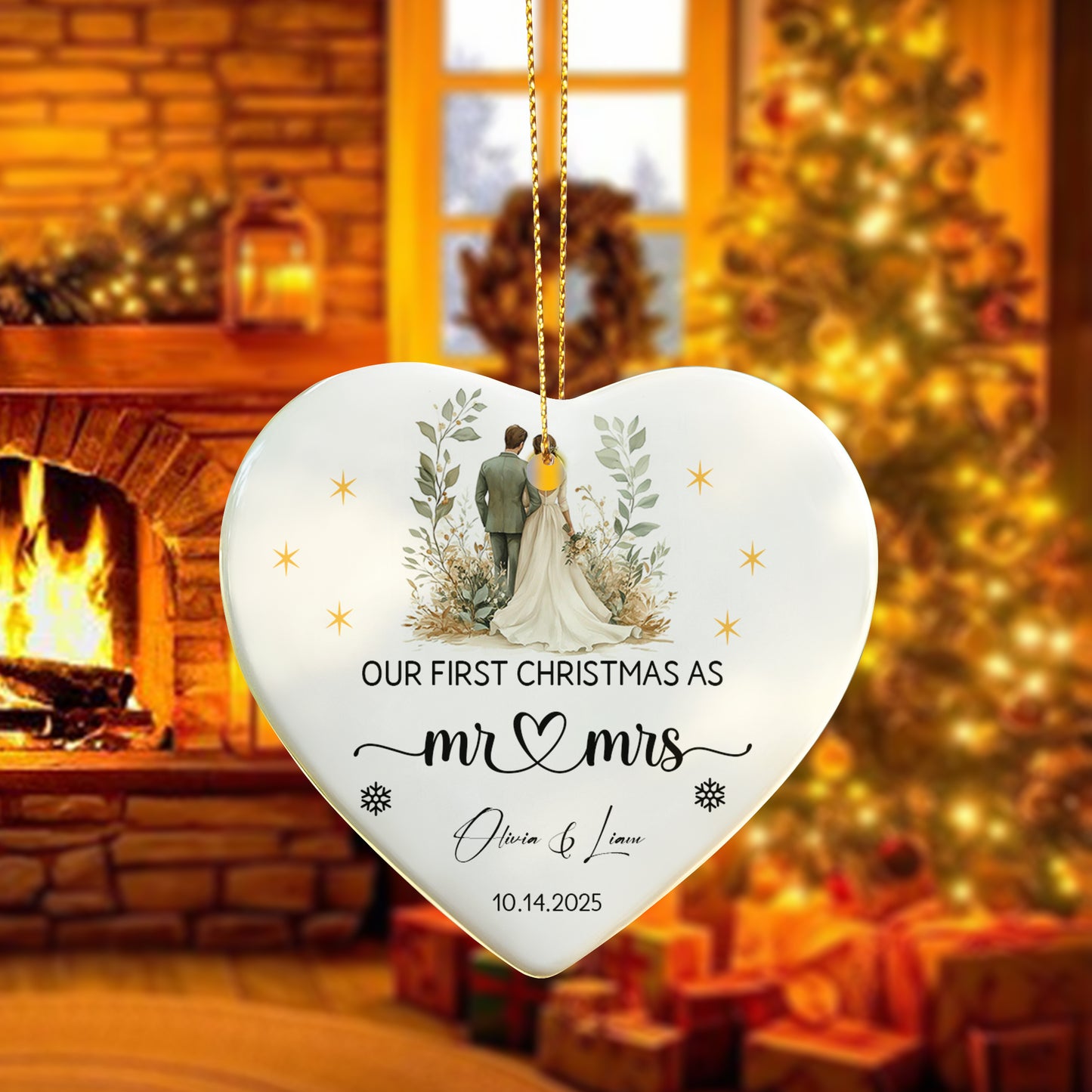 Our First Christmas As Mr & Mrs Ornament – Personalized Ceramic Heart Ornament for Couples, Newlywed Wedding Gift, Bride & Groom Christmas Keepsake 2025