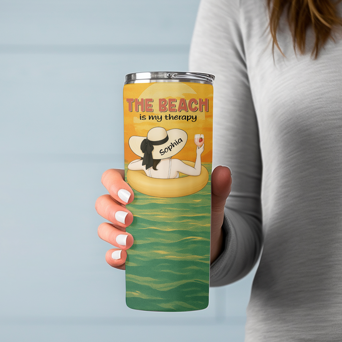Personalized Beach Therapy 20oz Skinny Tumbler – Custom Name !