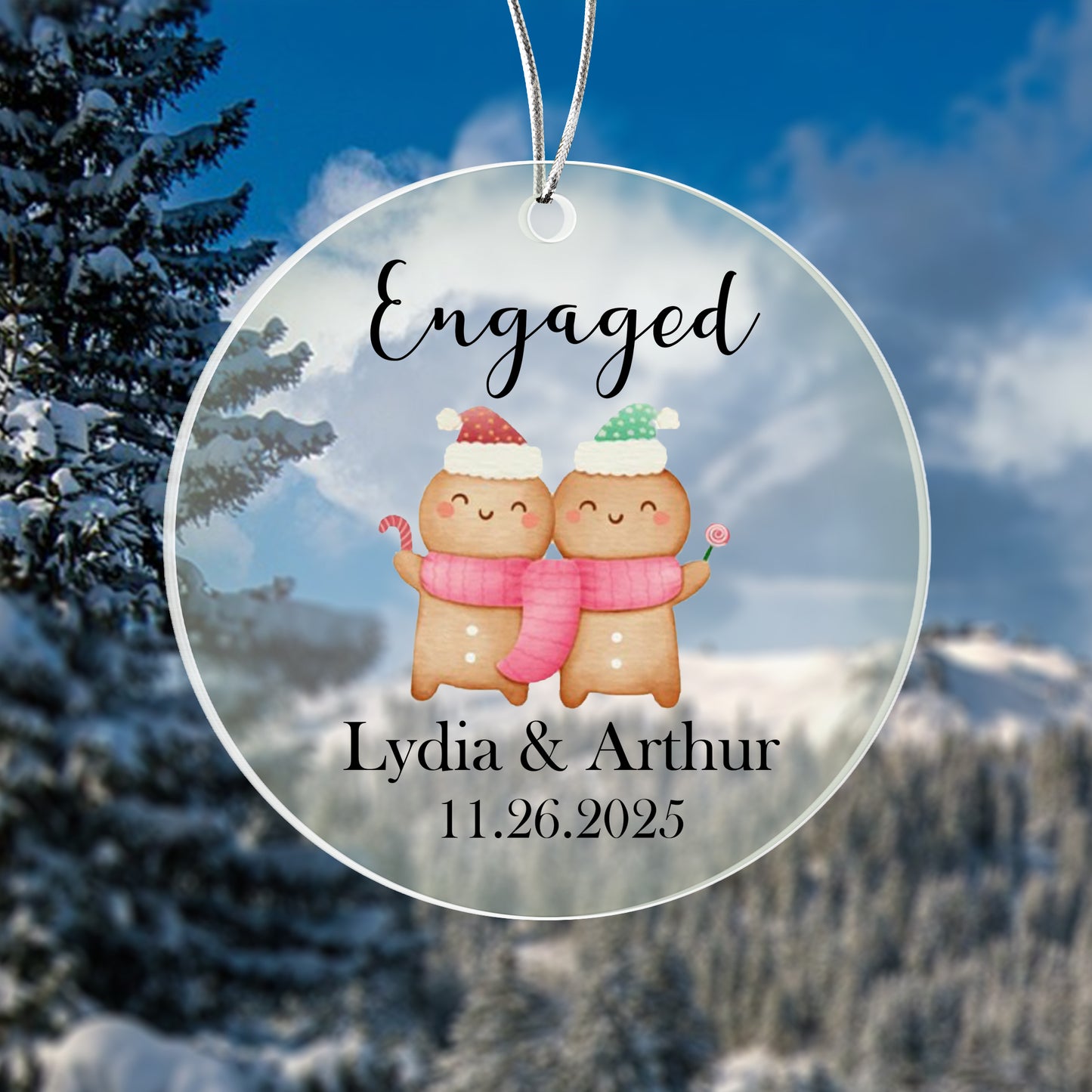 Engaged Gingerbread Couple Personalized Acrylic Ornament 2025 – Custom Engagement Ornament, Cute Couple Christmas Gift Keepsake