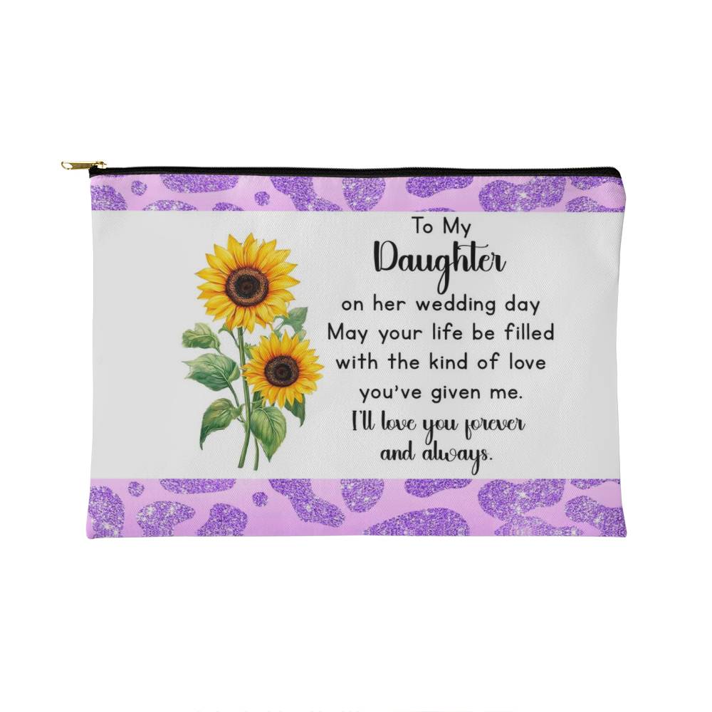 To My Daughter Wedding Day Makeup Bag from Mom – Sunflower Gift for Bride – Sentimental Bridal Gift – Forever Love Zipper Pouch