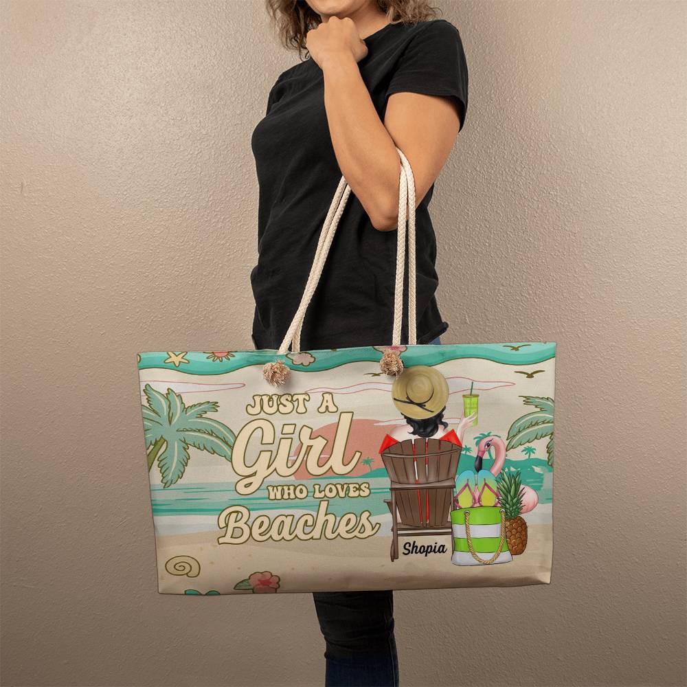 Custom Beach Lover Tote – Just a Girl Who Loves Beaches Bag with Name