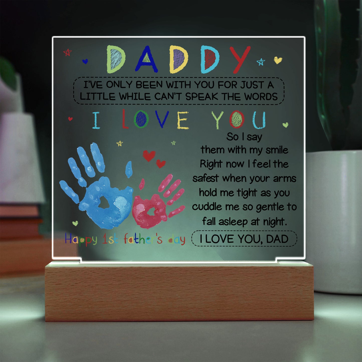 1st Father's Day Handprint Acrylic Night Light – Keepsake Gift from Baby