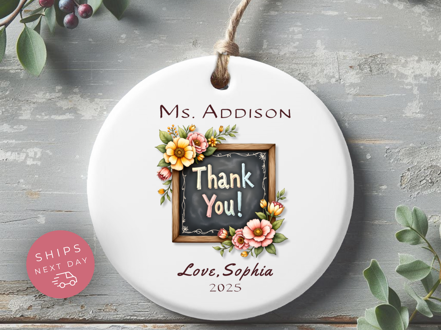 Personalized Teacher Thank You Ornament – Custom Christmas Gift from Student with Teacher & Child Name and Year
