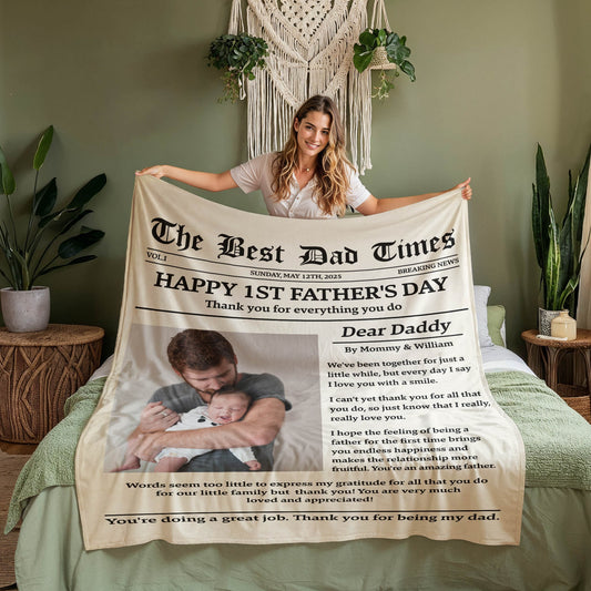 Happy 1st Father's Day Thank You For Everything - Personalized Photo Blanket ! For Dad