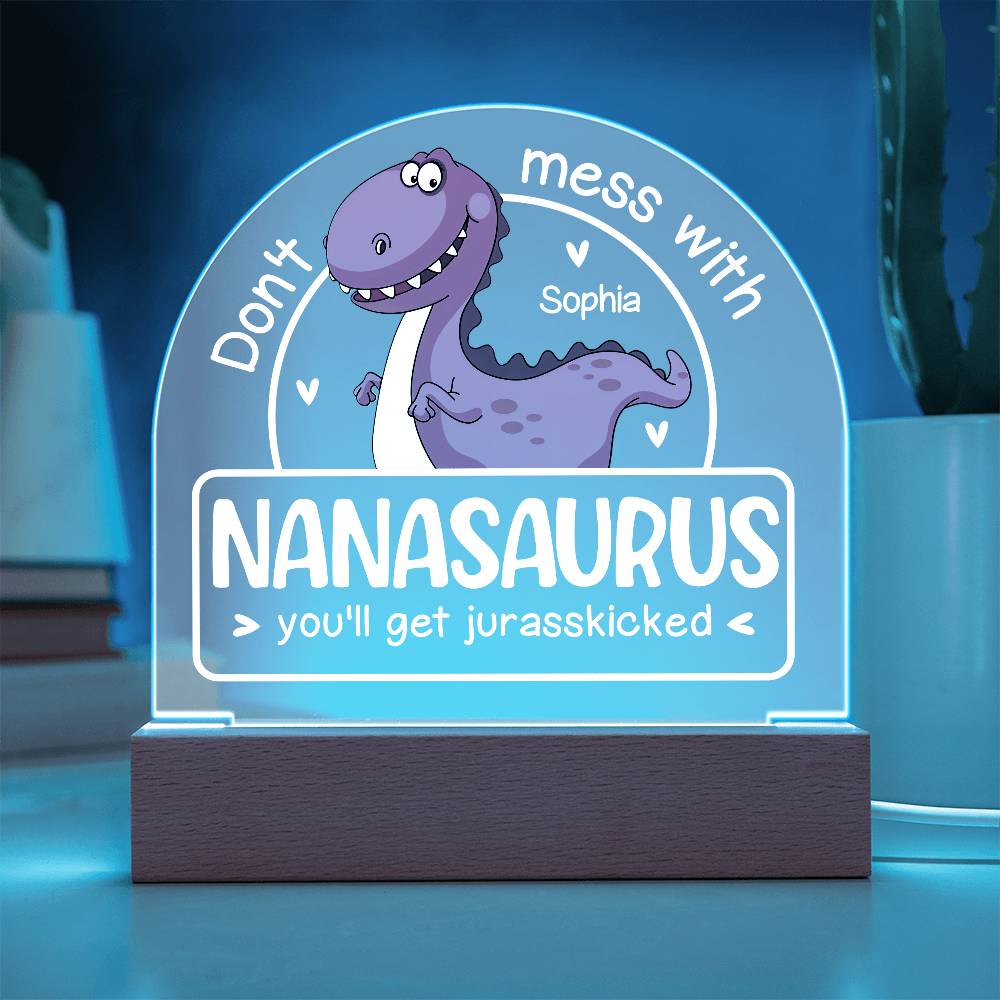 Personalized Dino Dome Acrylic Plaque – Funny Gift for Mama, Nana, Grama, or Aunty