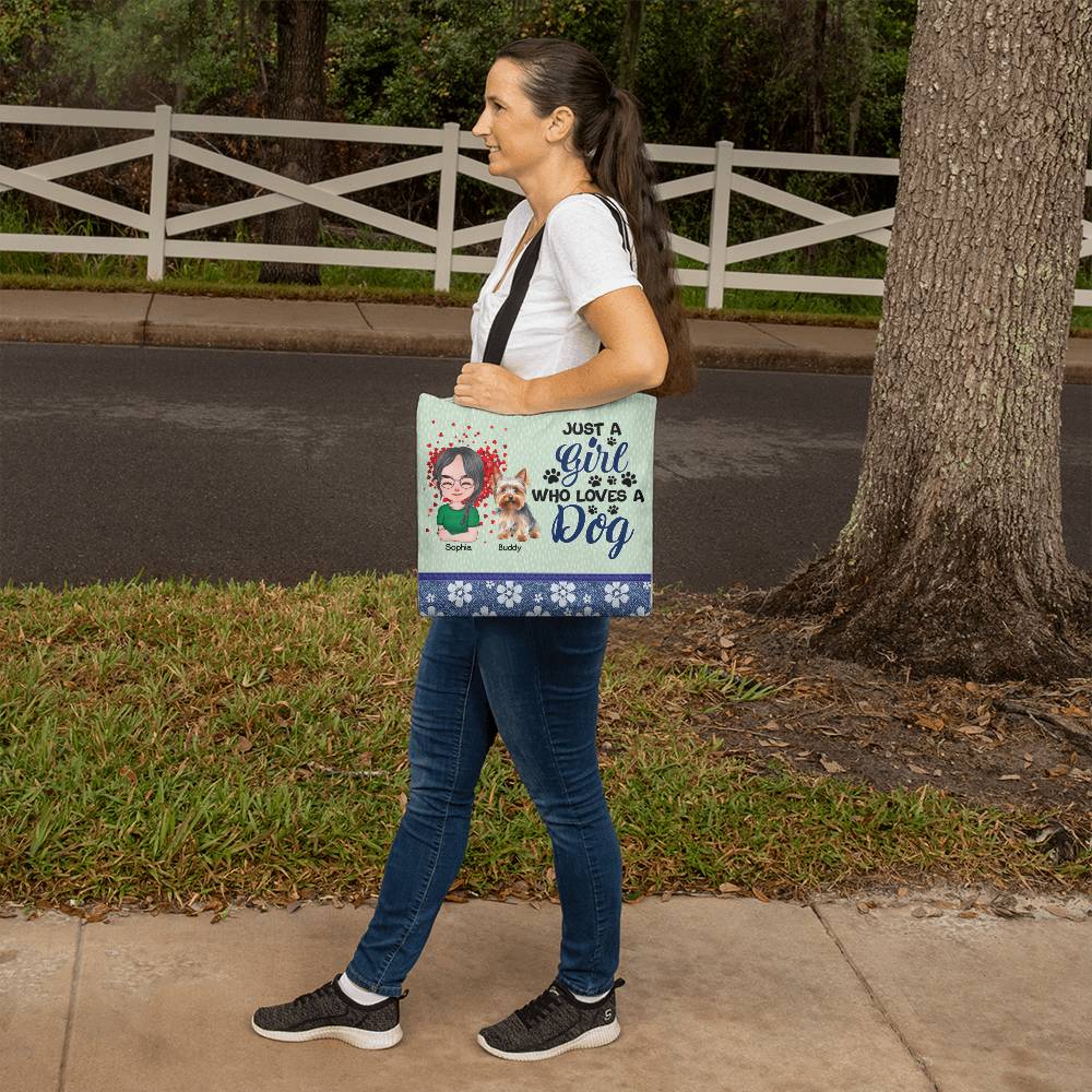 Custom “Just a Girl and Her Dog” Tote Bag with Name