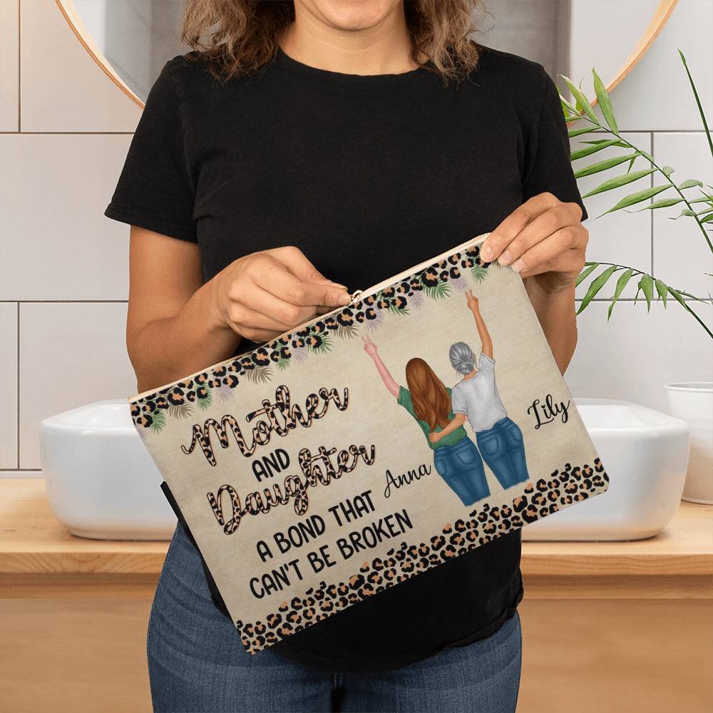 Custom Mother Daughter Makeup Bag – Personalized 2 Character Cosmetic Pouch