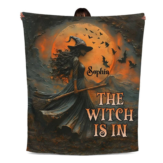 Personalized “The Witch Is In” Halloween Jersey Fleece Blanket