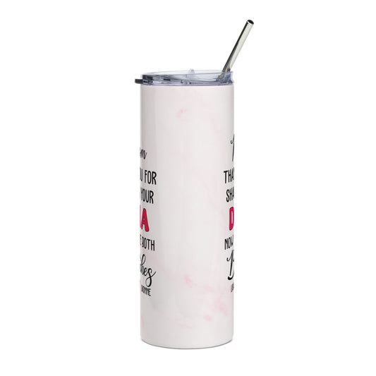 Thank You for Sharing Your DNA" Personalized Mom Tumbler – Funny Mother's Day Gift | Custom Names Mom & Daughter | Sassy Mom Gift | 20oz Skinny Tumbler with Straw