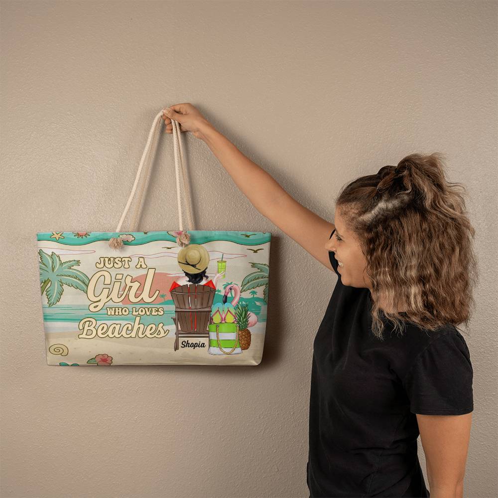 Custom Beach Lover Tote – Just a Girl Who Loves Beaches Bag with Name