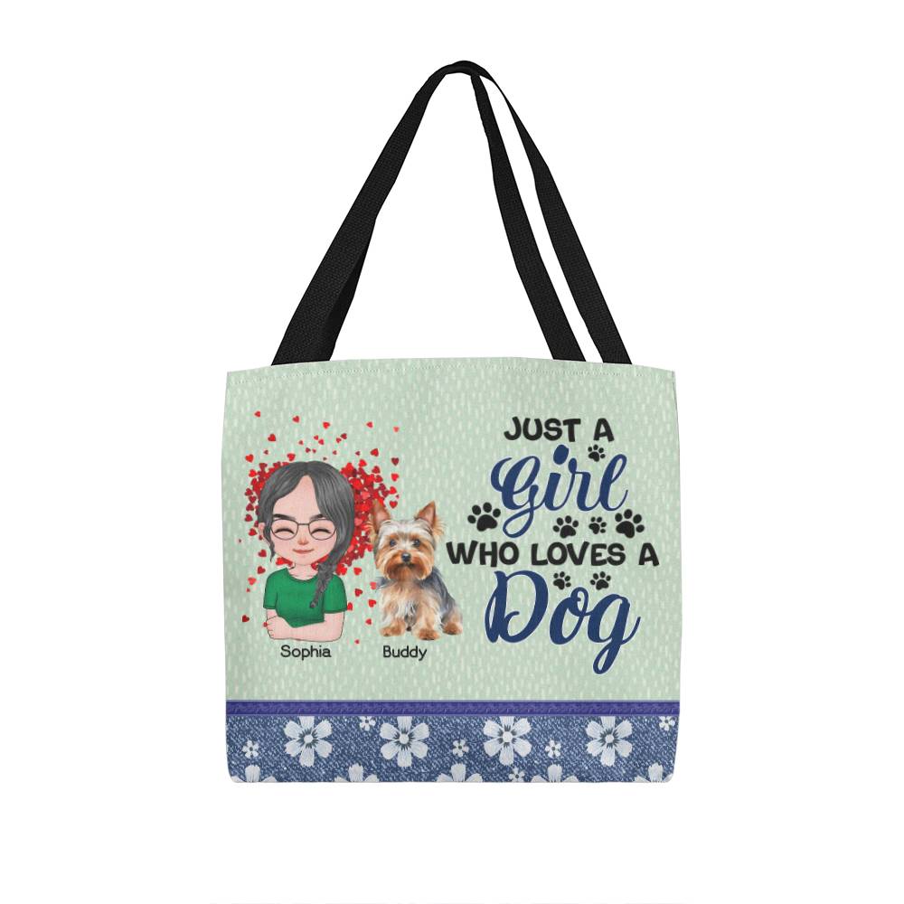 Custom “Just a Girl and Her Dog” Tote Bag with Name