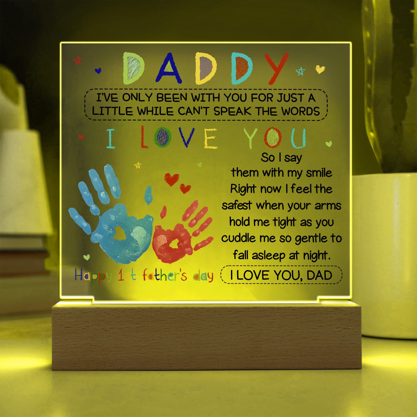 1st Father's Day Handprint Acrylic Night Light – Keepsake Gift from Baby