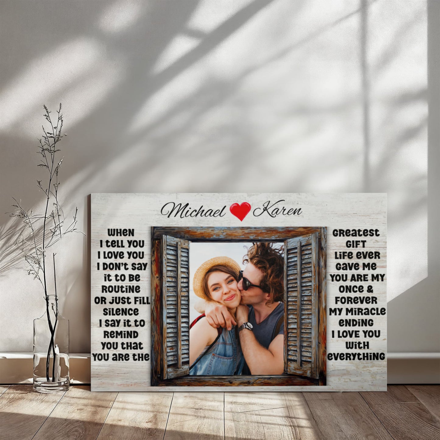 Custom Couple Photo Canvas – "I Love You" Romantic Wall Art Gift