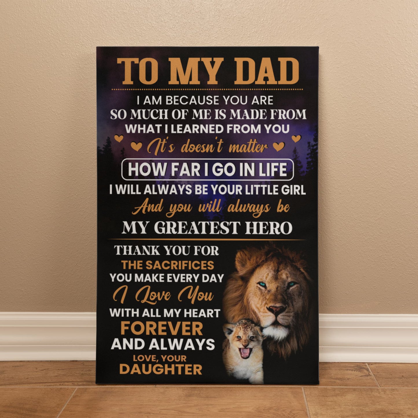 My Dad from Daughter Canvas – Lion Wall Art Father’s Day Gift