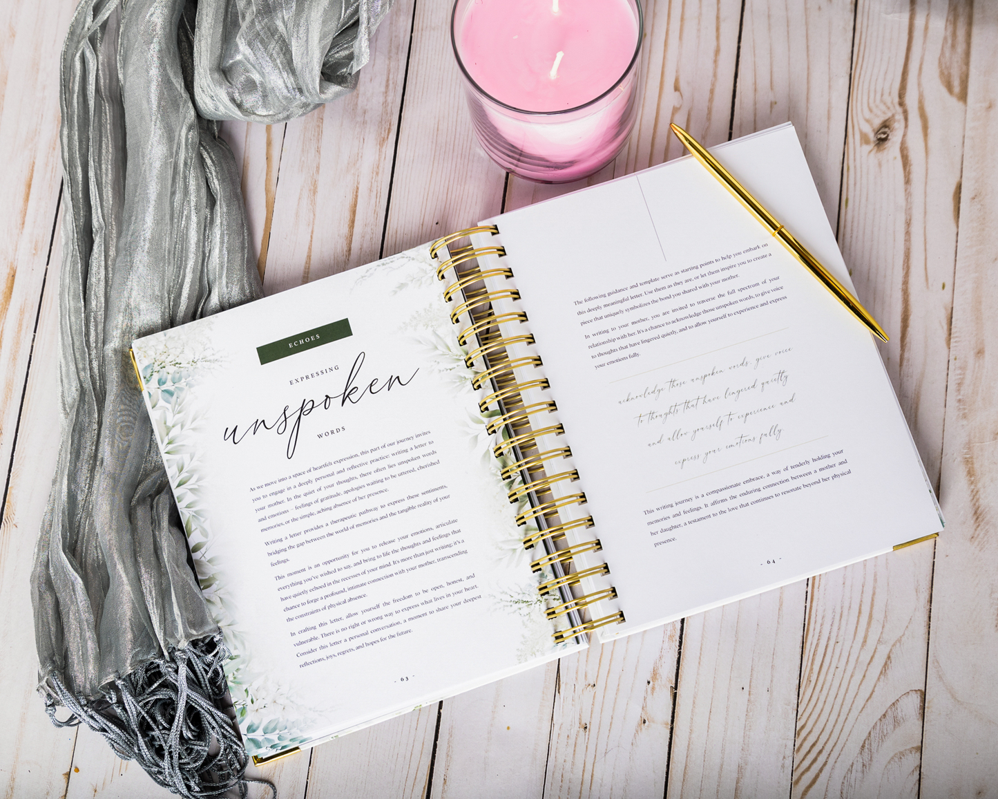Healing pages of the Grief Journal for Daughters – Whispers of Her Heart Memory Book offer comfort and reflection.