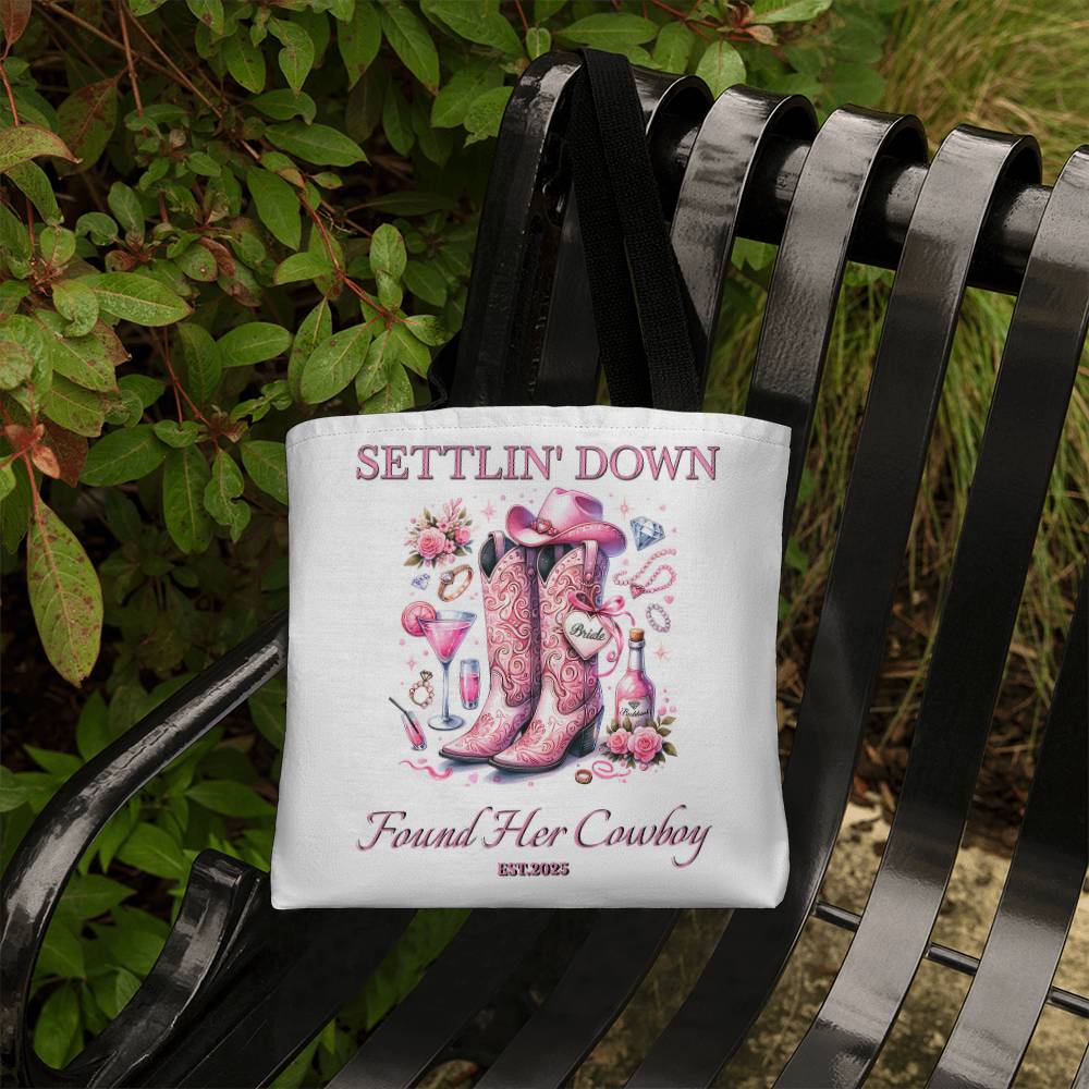 Custom Bride Tote – Settlin' Down Found Her Cowboy Bag with Date