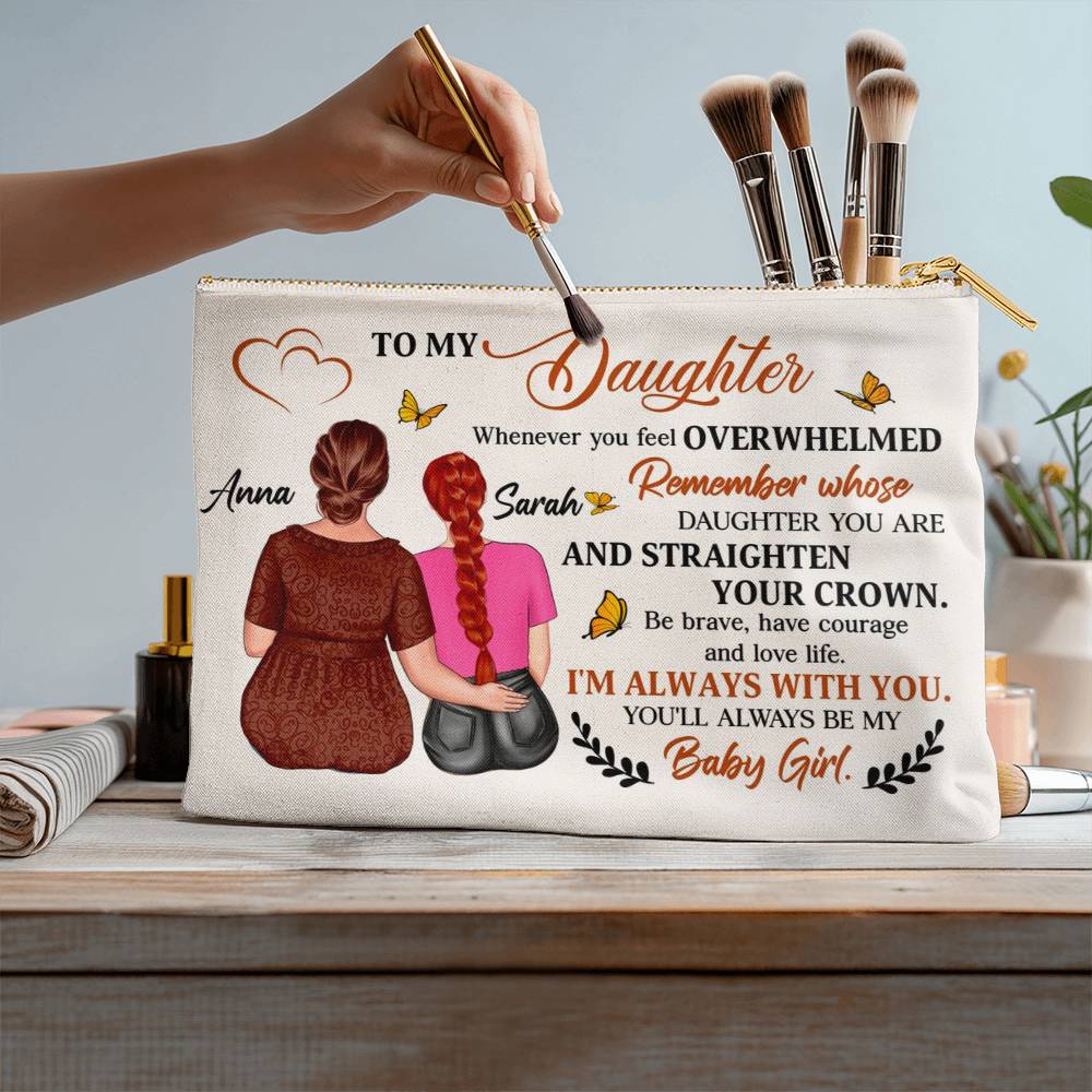 Personalized Makeup Bag from Mom to Daughter – Custom Gift with Names | Inspirational Mother to Daughter Birthday or Graduation Gift