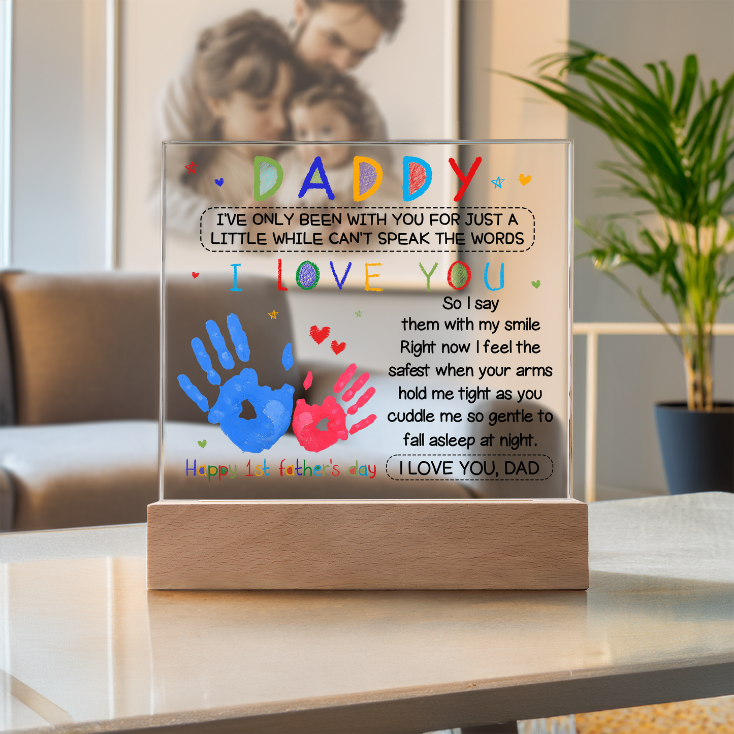 1st Father's Day Handprint Acrylic Night Light – Keepsake Gift from Baby