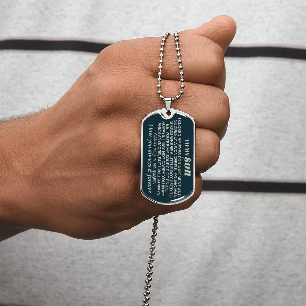 To My Son Dog Tag Necklace – Meaningful Keepsake Gift in Silver or Gold Finish