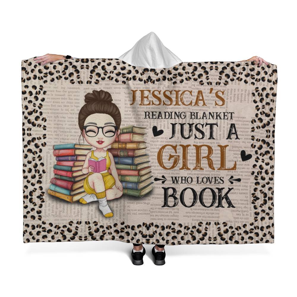 Personalized “Just a Girl Who Loves Books” Hooded Sherpa Blanket For Daughter