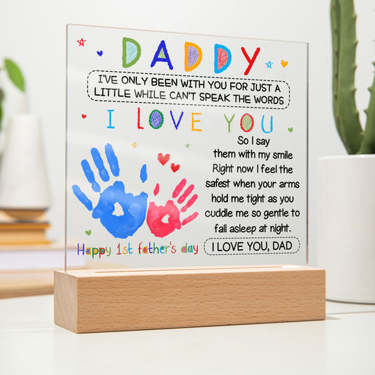 1st Father's Day Handprint Acrylic Night Light – Keepsake Gift from Baby