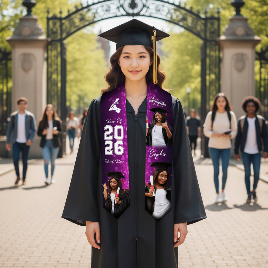 Personalized Graduation Stole Class of 2026 – Custom Name, Photo & Funny Quote Graduation Sash, Unique Senior Gift