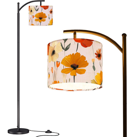 Boho Floral Floor Lamp – Floral Arc Design with Wildflowers, Modern Boho Lighting