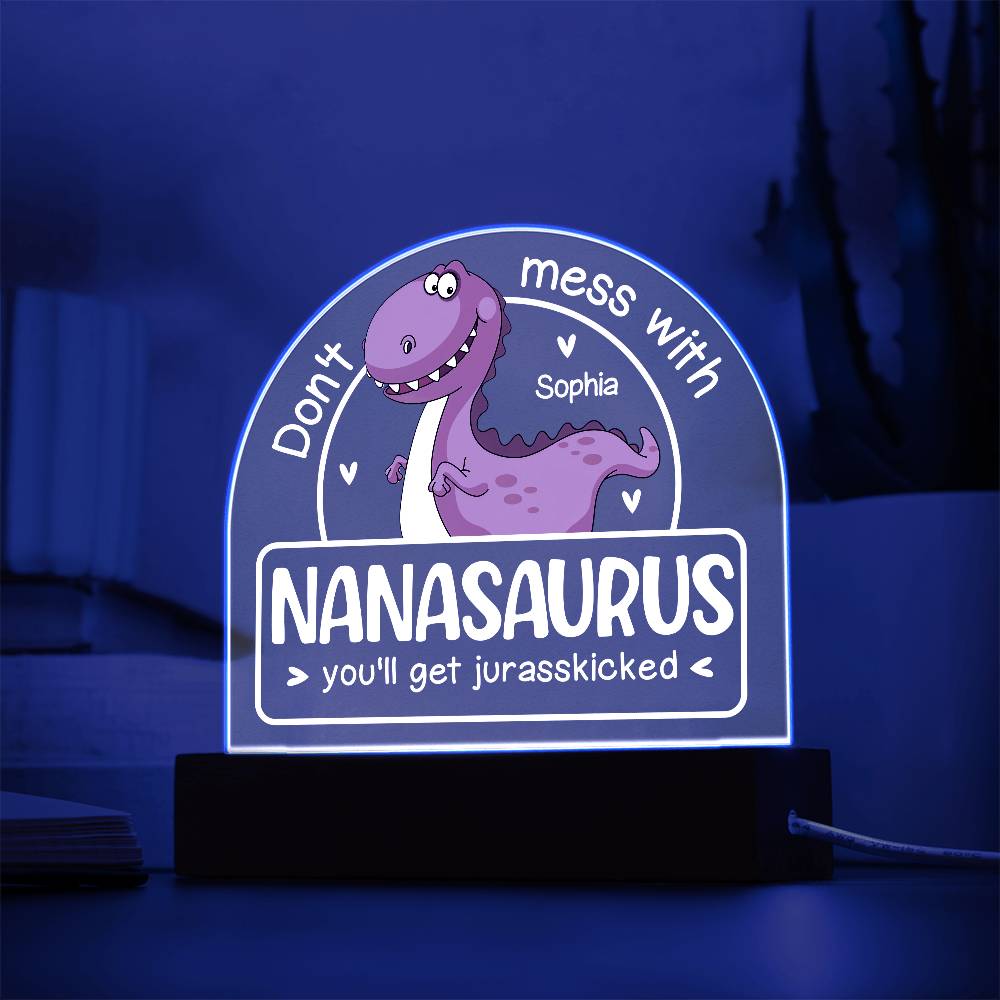 Personalized Dino Dome Acrylic Plaque – Funny Gift for Mama, Nana, Grama, or Aunty