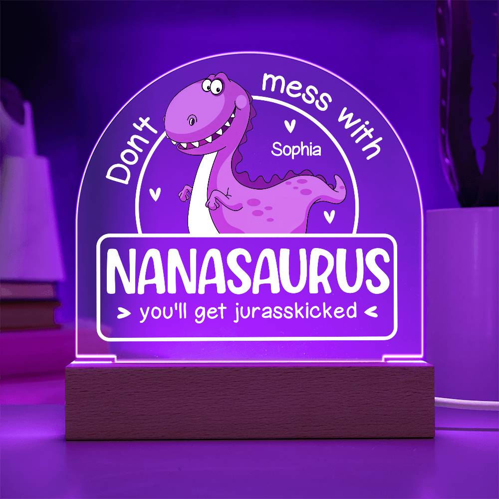 Personalized Dino Dome Acrylic Plaque – Funny Gift for Mama, Nana, Grama, or Aunty