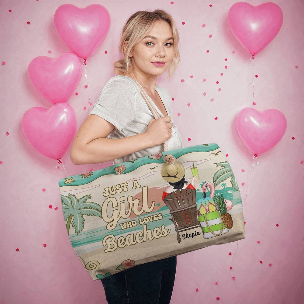 Custom Beach Lover Tote – Just a Girl Who Loves Beaches Bag with Name