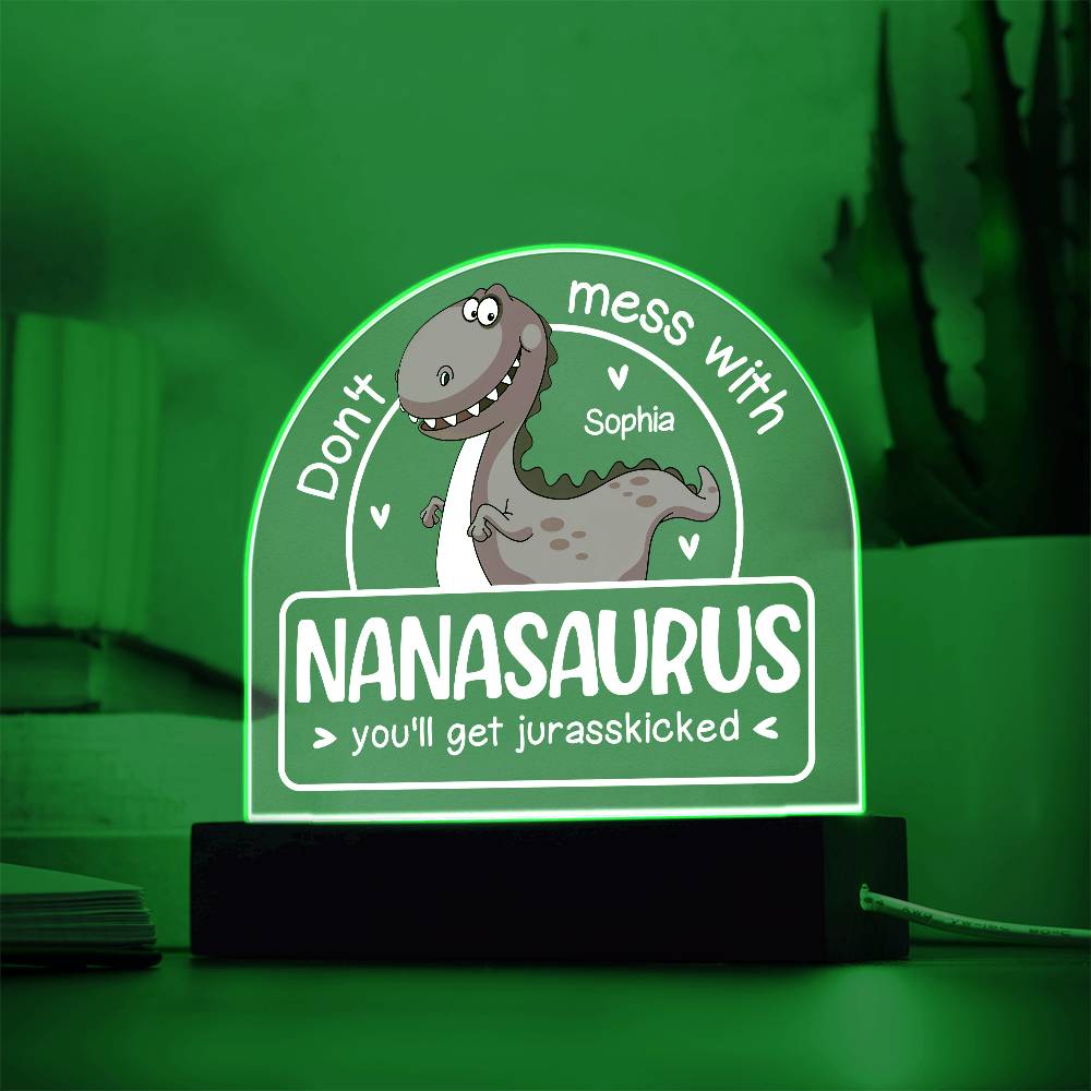 Personalized Dino Dome Acrylic Plaque – Funny Gift for Mama, Nana, Grama, or Aunty